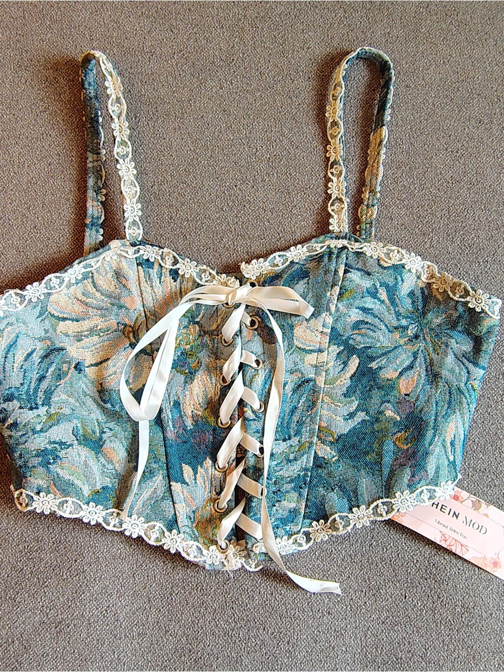 SHEIN Tapestry Corset Top Floral Lace Women S Blue Renaissance Festival NWT